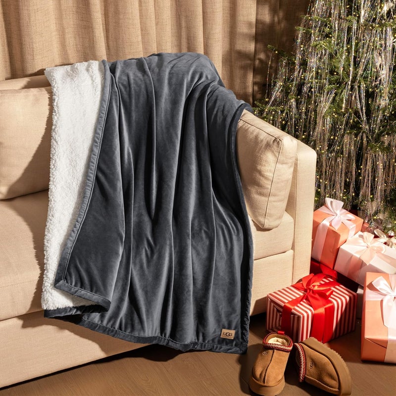 UGG Bliss Throw Blanket Plush Soft Fleece Fluffy Blankets for Bed or Couch Oversized Warm Reversible Machine Washable Medium Weight Home Decor Giftable Throw, 50-inch x 70-inch, Imperial Blue - Image 2